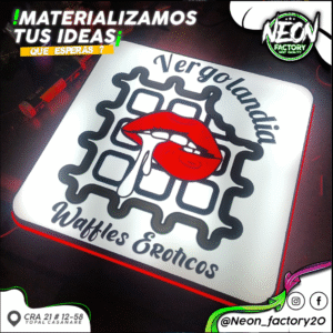 Letrero Luminoso Personalizado Caja de Luz - Modelo Vergolandia Waffles Eróticos 🍓💋