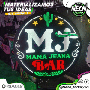 Letrero Luminoso Caja de Luz Circular “MJ Mama Juana Bar”