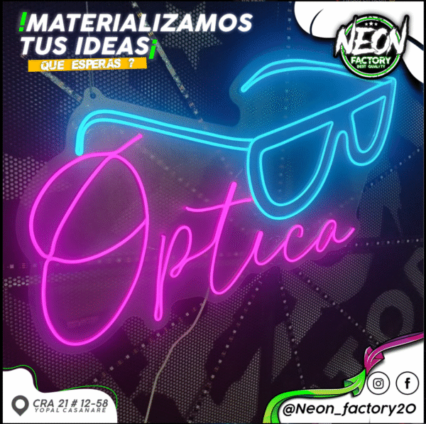 Letrero Neón Personalizado “Óptica” con Icono de Gafas